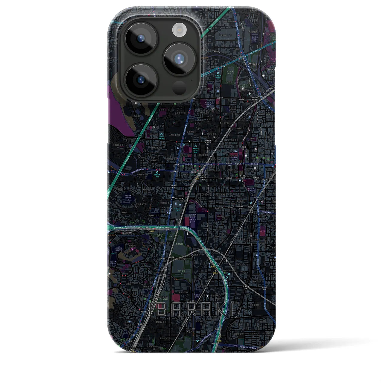 【茨木】地図柄iPhoneケース（バックカバータイプ・ブラック）iPhone 15 Pro Max 用