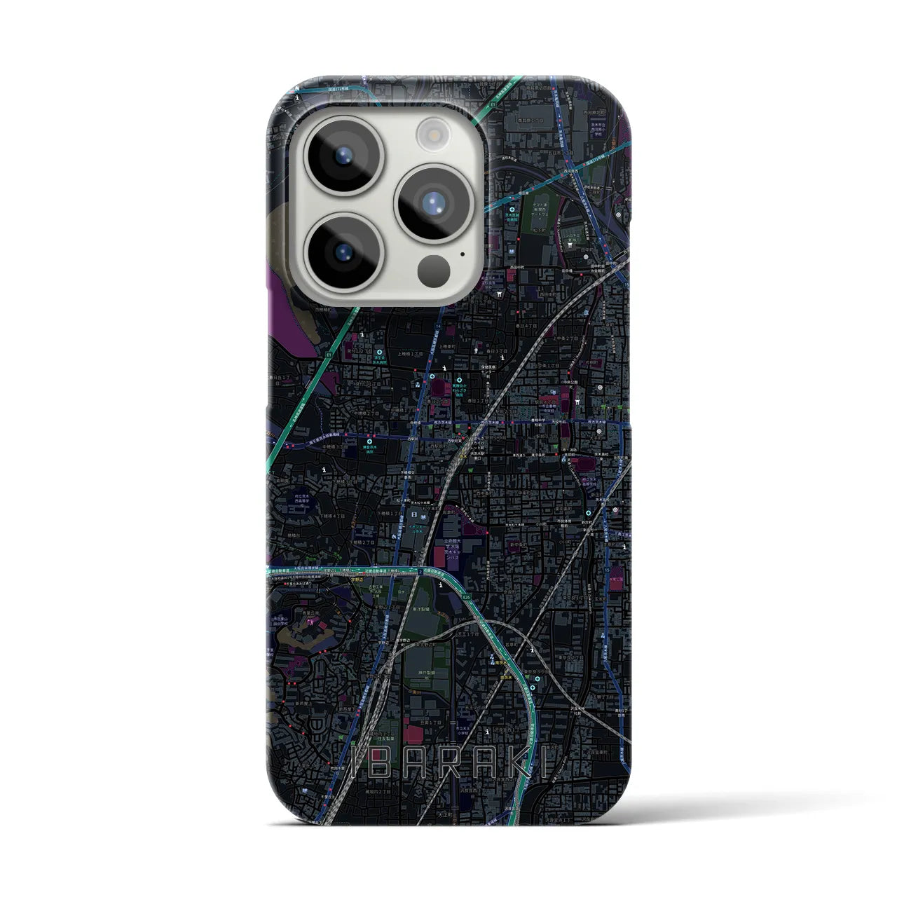 【茨木】地図柄iPhoneケース（バックカバータイプ・ブラック）iPhone 15 Pro 用