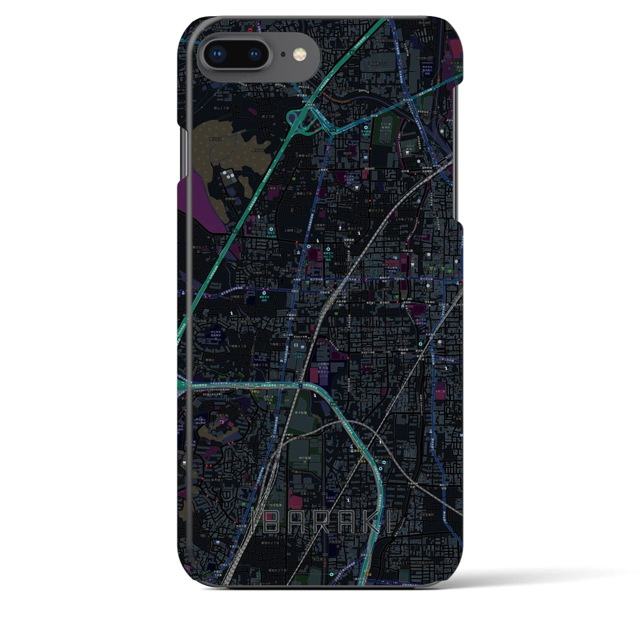 【茨木】地図柄iPhoneケース（バックカバータイプ・ブラック）iPhone 8Plus /7Plus / 6sPlus / 6Plus 用