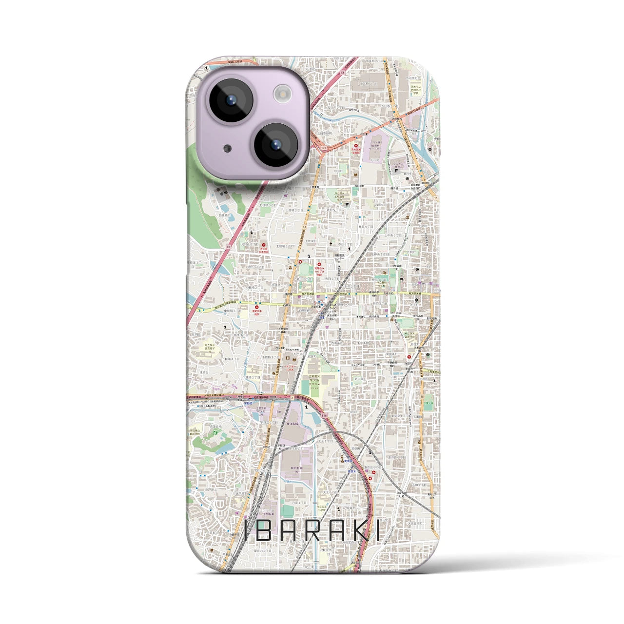 【茨木】地図柄iPhoneケース（バックカバータイプ・ナチュラル）iPhone 14 用