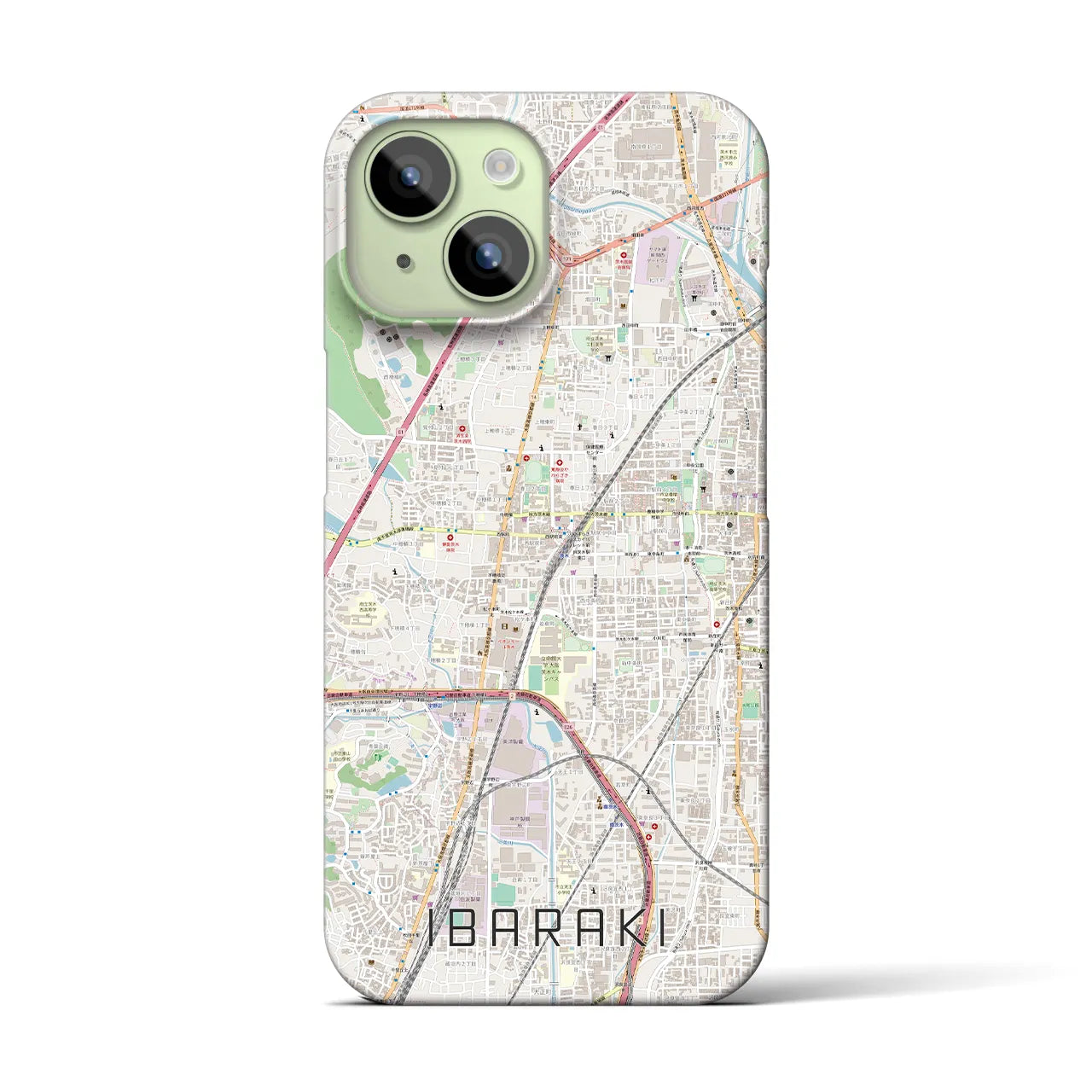 【茨木】地図柄iPhoneケース（バックカバータイプ・ナチュラル）iPhone 15 用
