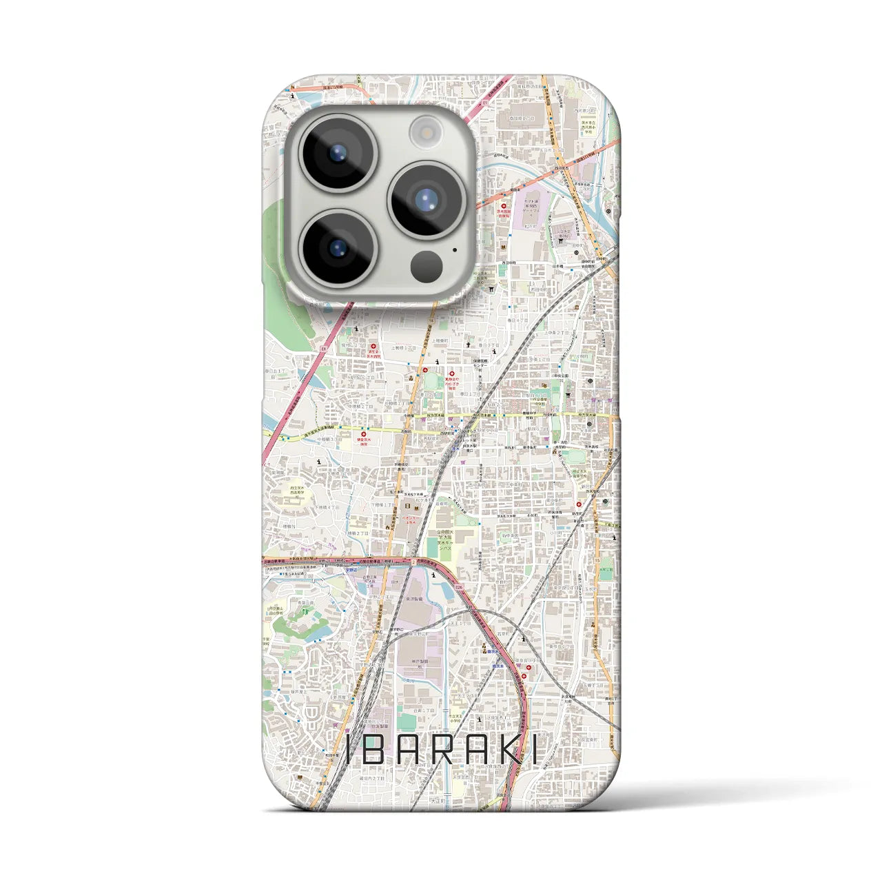 【茨木】地図柄iPhoneケース（バックカバータイプ・ナチュラル）iPhone 15 Pro 用