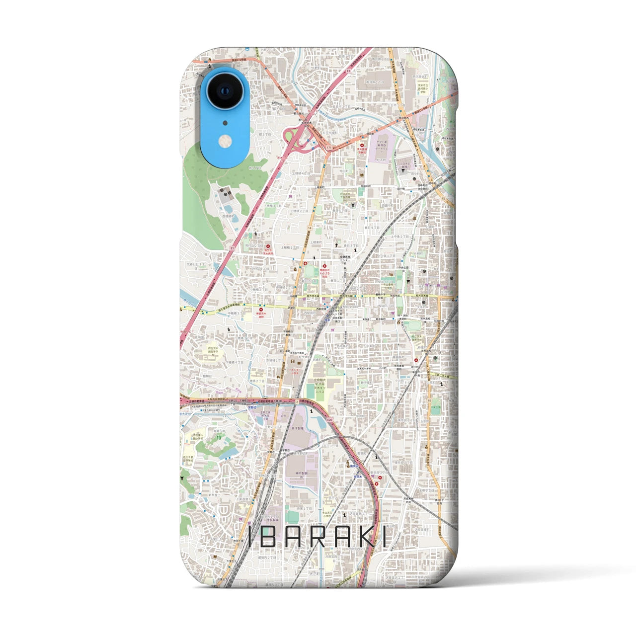 【茨木】地図柄iPhoneケース（バックカバータイプ・ナチュラル）iPhone XR 用