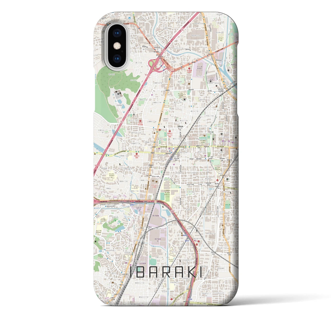 【茨木】地図柄iPhoneケース（バックカバータイプ・ナチュラル）iPhone XS Max 用