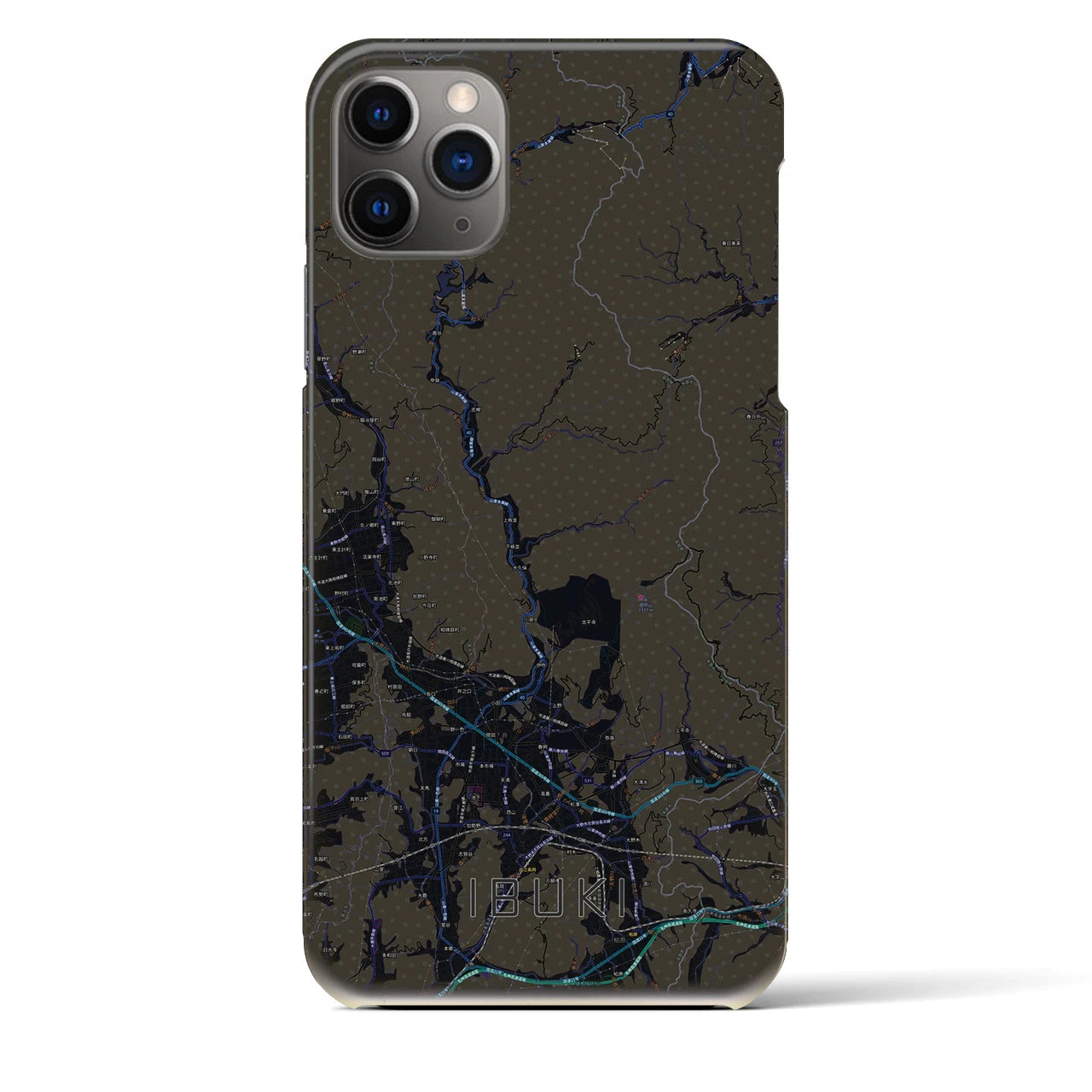 【伊吹】地図柄iPhoneケース（バックカバータイプ・ブラック）iPhone 11 Pro Max 用