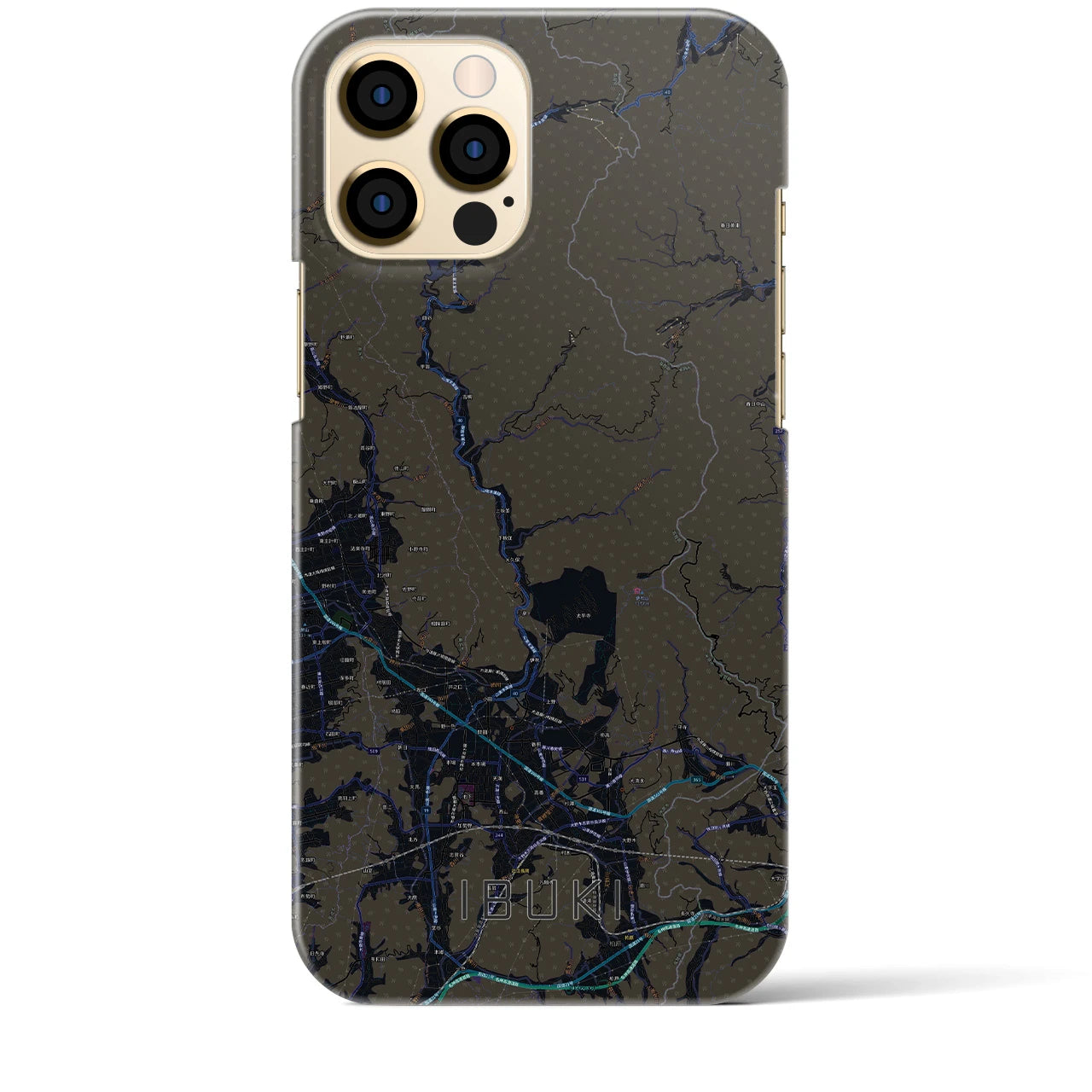 【伊吹】地図柄iPhoneケース（バックカバータイプ・ブラック）iPhone 12 Pro Max 用