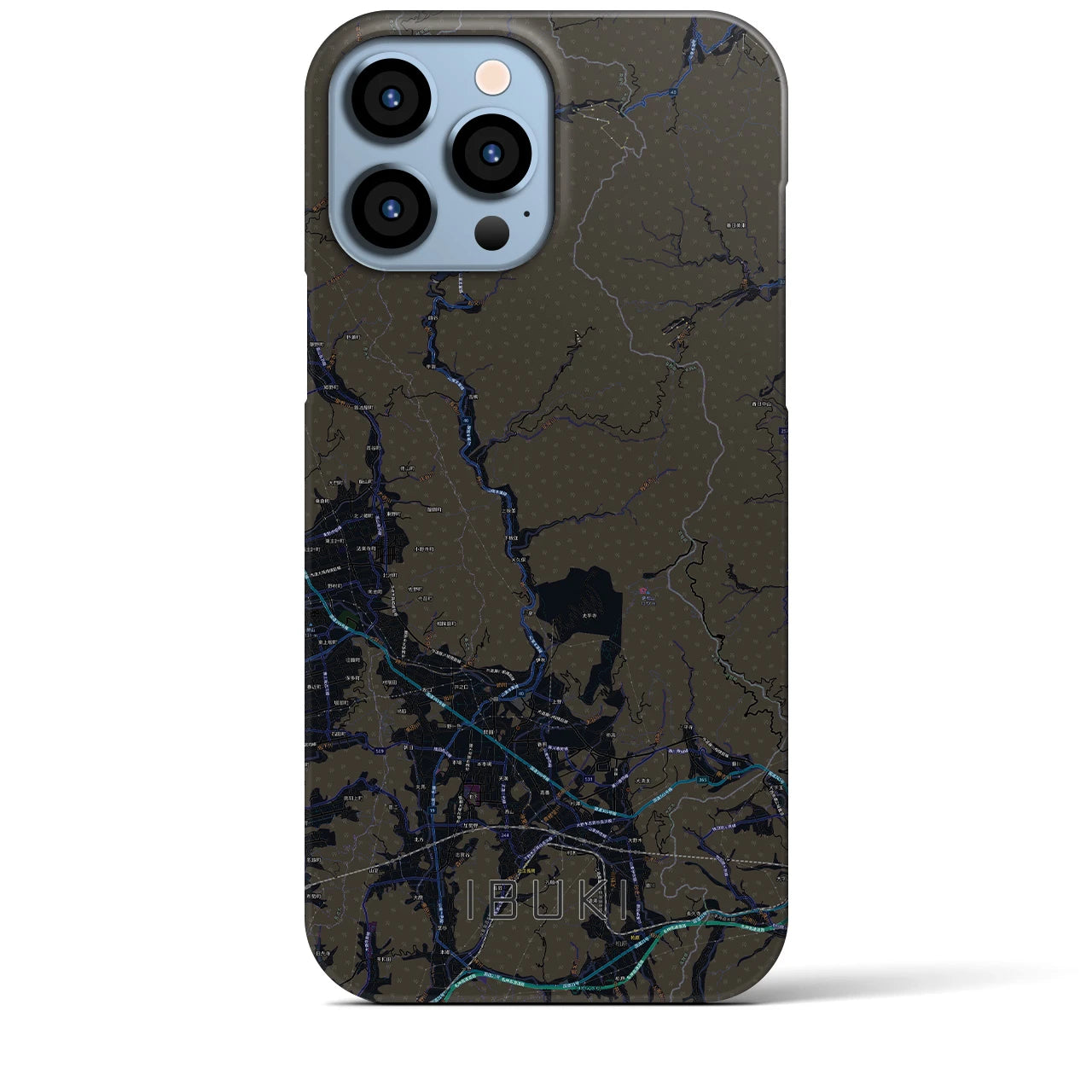 【伊吹】地図柄iPhoneケース（バックカバータイプ・ブラック）iPhone 13 Pro Max 用