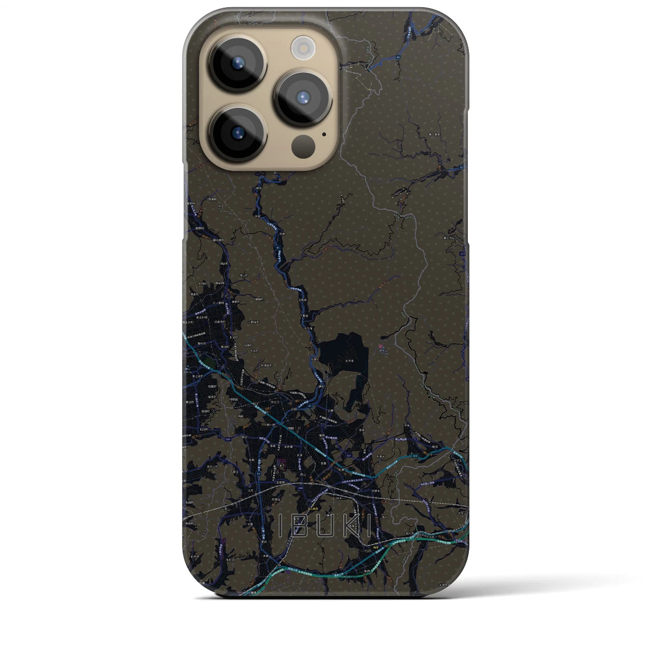 【伊吹】地図柄iPhoneケース（バックカバータイプ・ブラック）iPhone 14 Pro Max 用