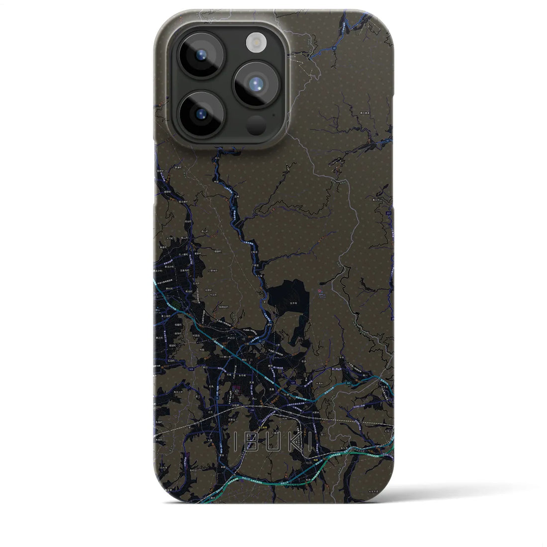 【伊吹】地図柄iPhoneケース（バックカバータイプ・ブラック）iPhone 15 Pro Max 用