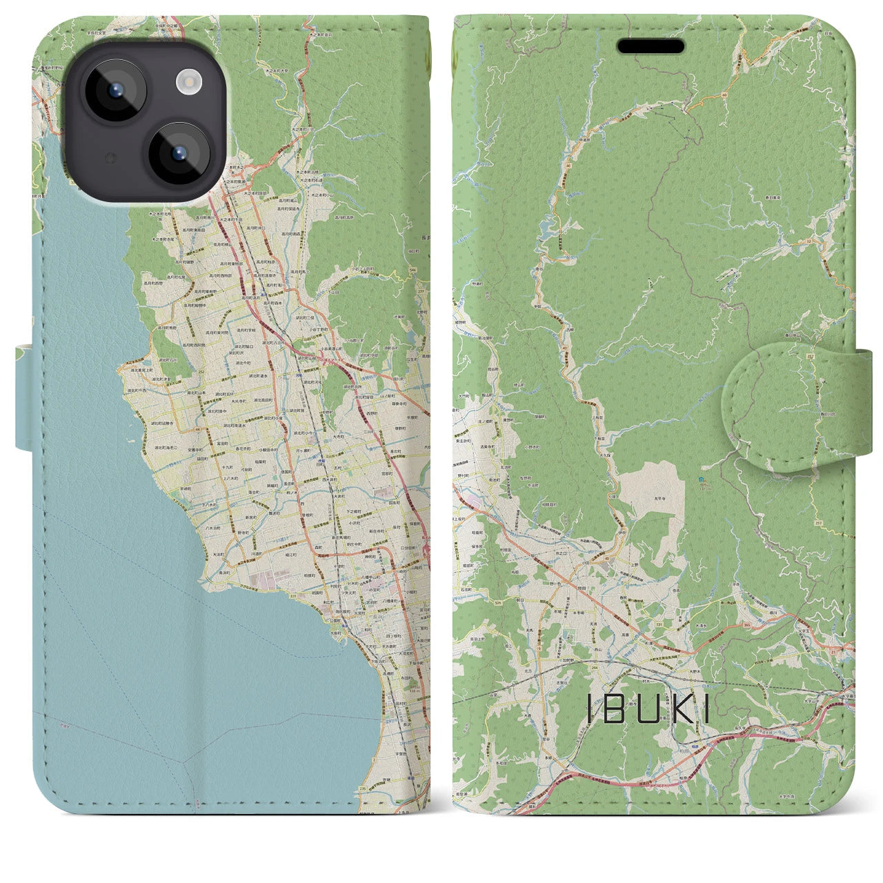 【伊吹】地図柄iPhoneケース（手帳両面タイプ・ナチュラル）iPhone 14 Plus 用