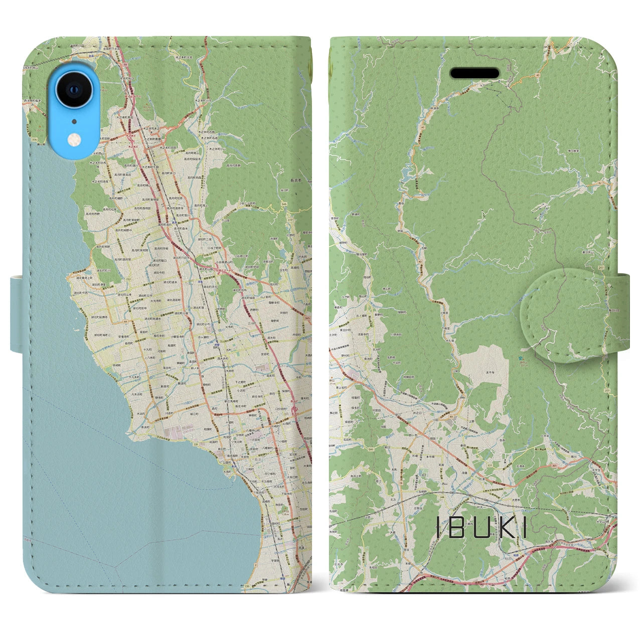 【伊吹】地図柄iPhoneケース（手帳両面タイプ・ナチュラル）iPhone XR 用