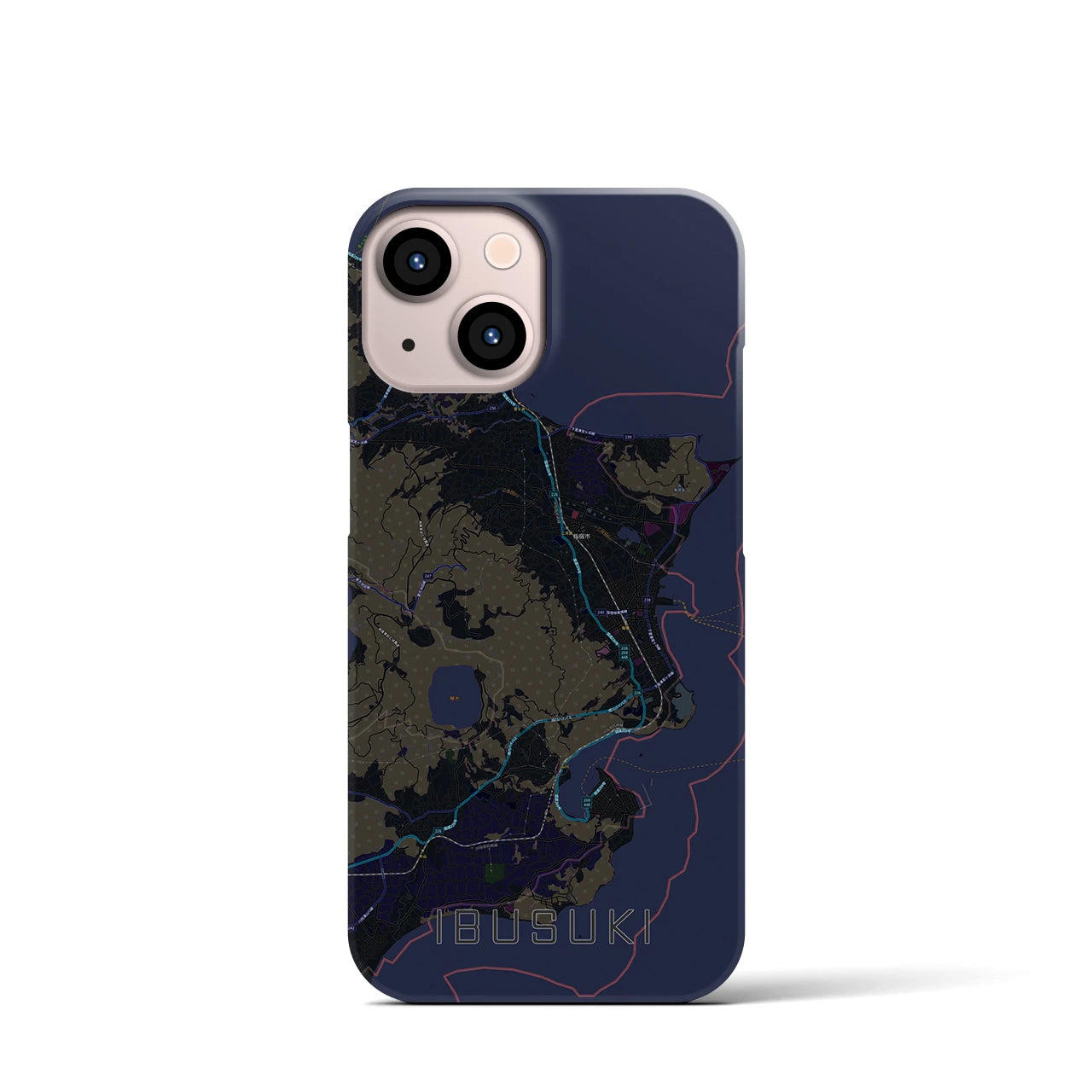 【指宿】地図柄iPhoneケース（バックカバータイプ・ブラック）iPhone 13 mini 用