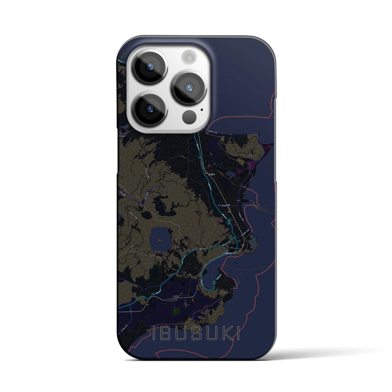 【指宿】地図柄iPhoneケース（バックカバータイプ・ブラック）iPhone 14 Pro 用