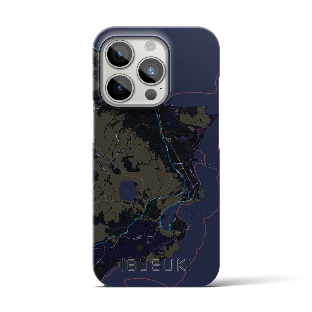 【指宿】地図柄iPhoneケース（バックカバータイプ・ブラック）iPhone 15 Pro 用