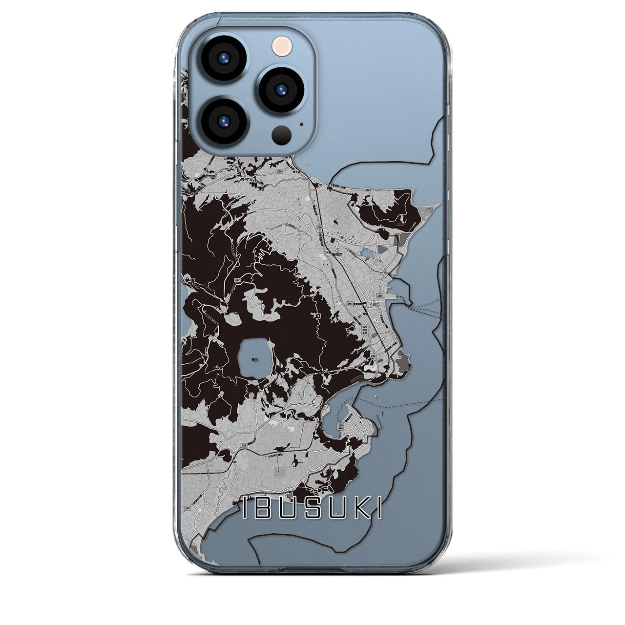 【指宿】地図柄iPhoneケース（クリアタイプ・モノトーン）iPhone 13 Pro Max 用