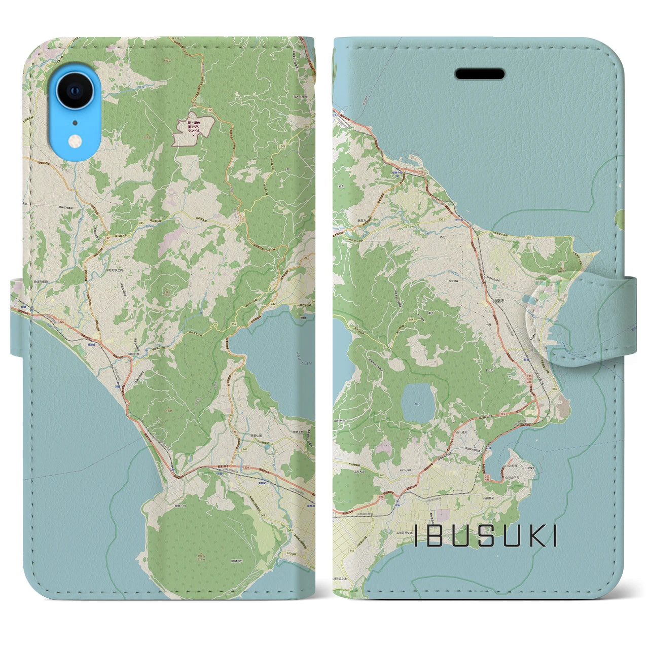 【指宿】地図柄iPhoneケース（手帳両面タイプ・ナチュラル）iPhone XR 用