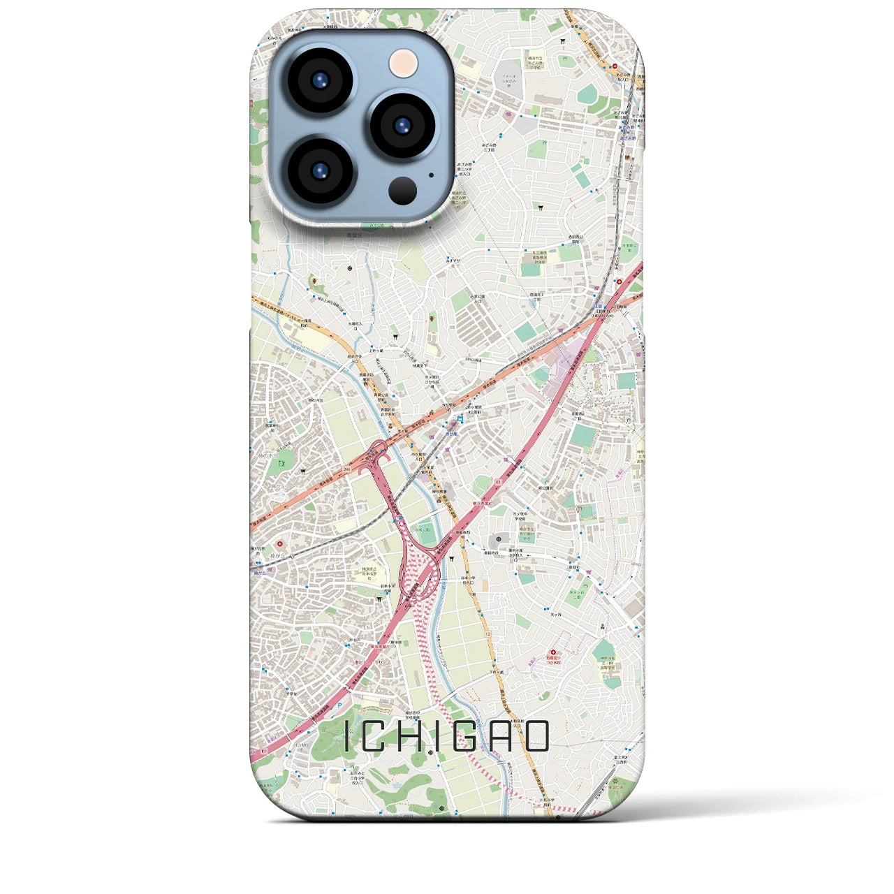 【市が尾】地図柄iPhoneケース（バックカバータイプ・ナチュラル）iPhone 13 Pro Max 用