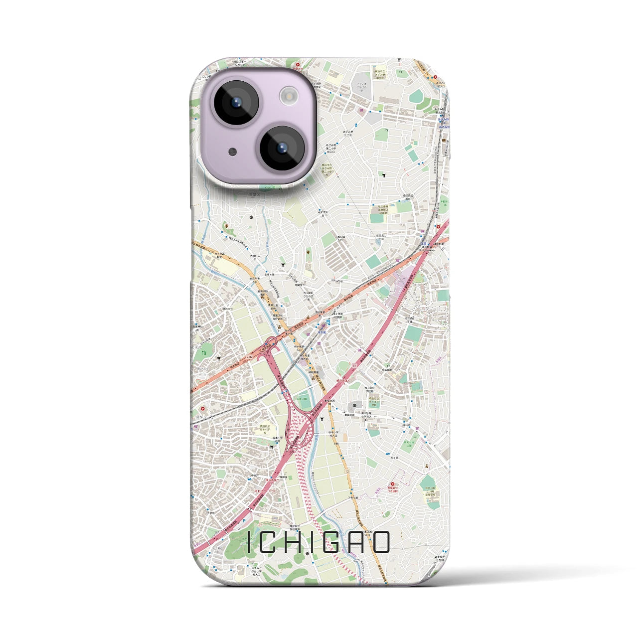 【市が尾】地図柄iPhoneケース（バックカバータイプ・ナチュラル）iPhone 14 用