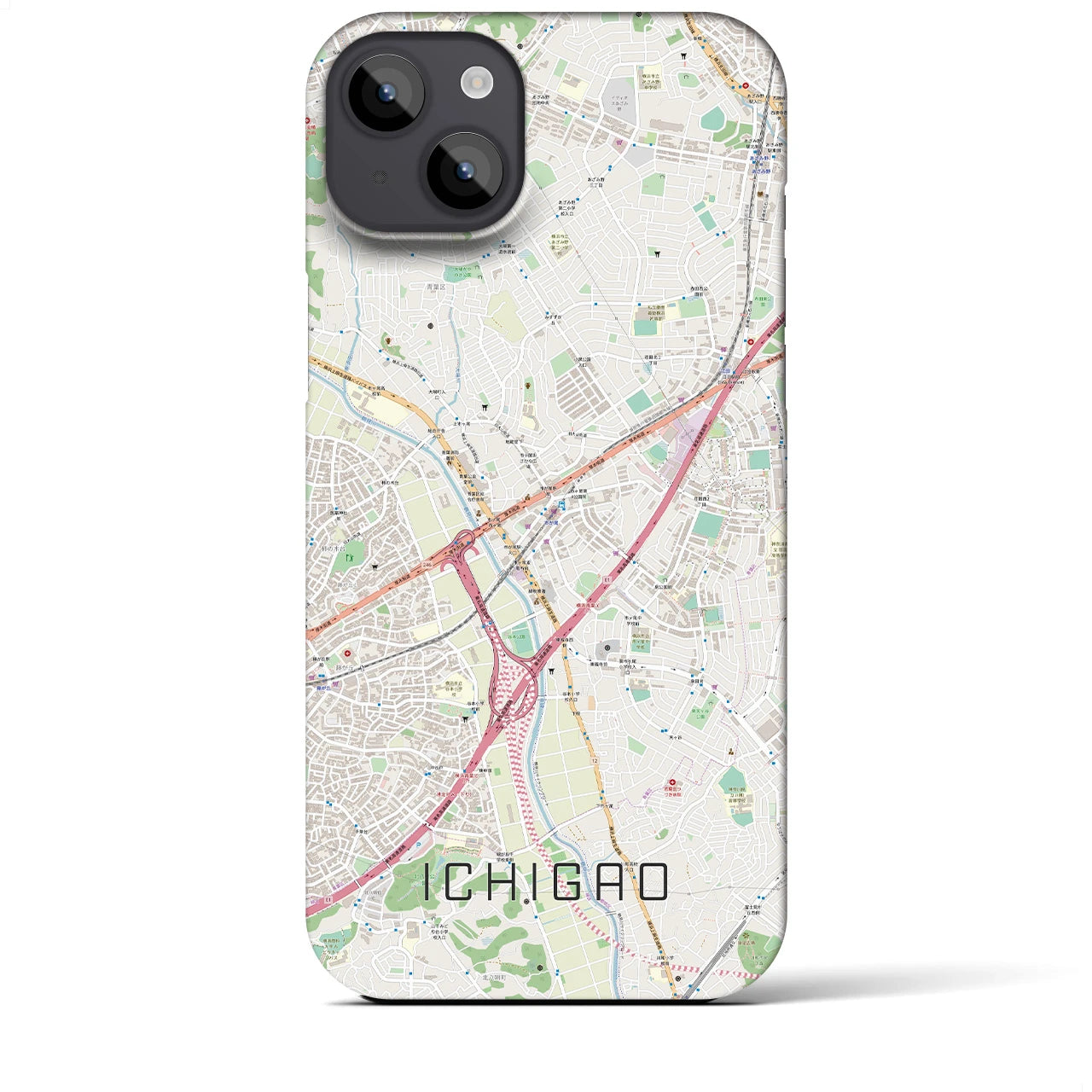 【市が尾】地図柄iPhoneケース（バックカバータイプ・ナチュラル）iPhone 14 Plus 用