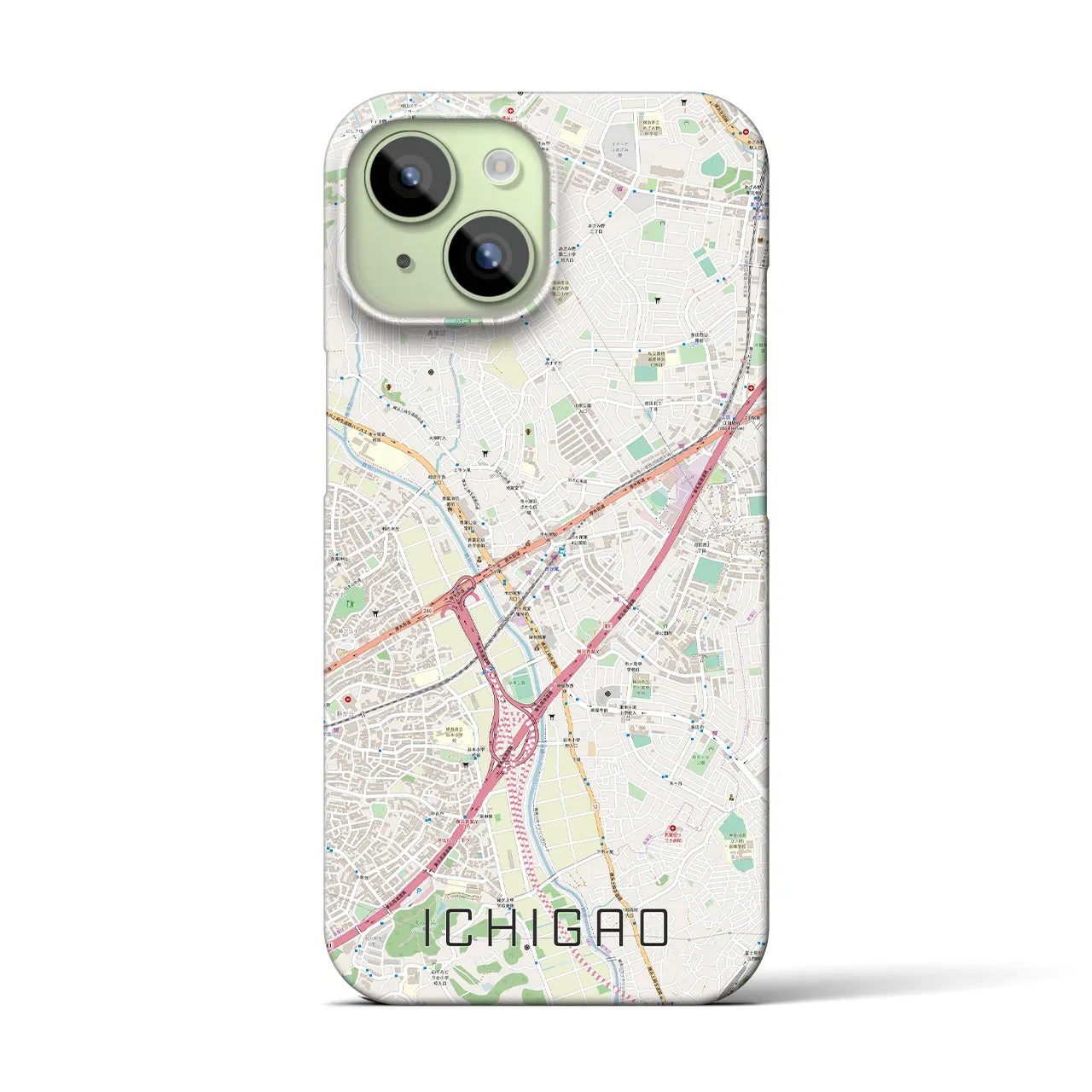 【市が尾】地図柄iPhoneケース（バックカバータイプ・ナチュラル）iPhone 15 用
