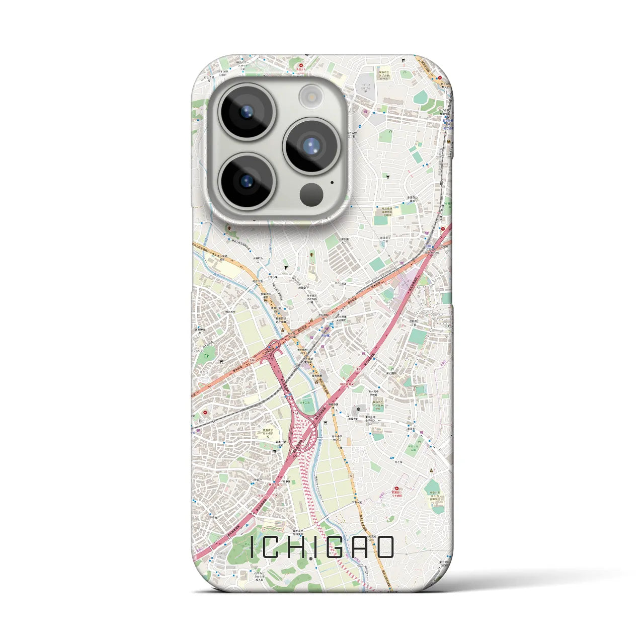 【市が尾】地図柄iPhoneケース（バックカバータイプ・ナチュラル）iPhone 15 Pro 用