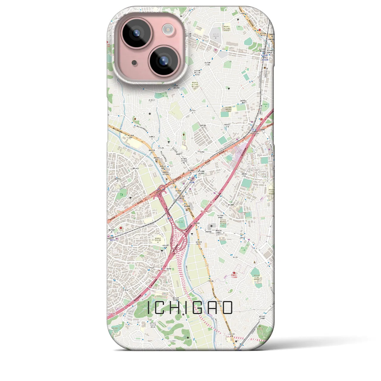 【市が尾】地図柄iPhoneケース（バックカバータイプ・ナチュラル）iPhone 15 Plus 用