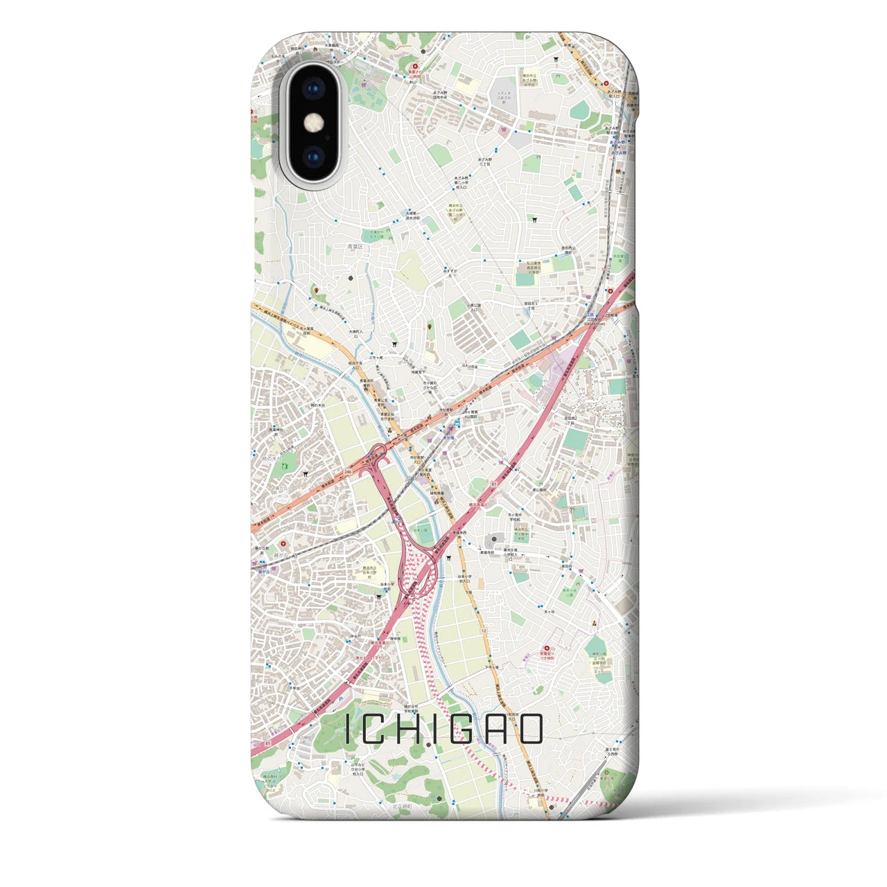 【市が尾】地図柄iPhoneケース（バックカバータイプ・ナチュラル）iPhone XS Max 用