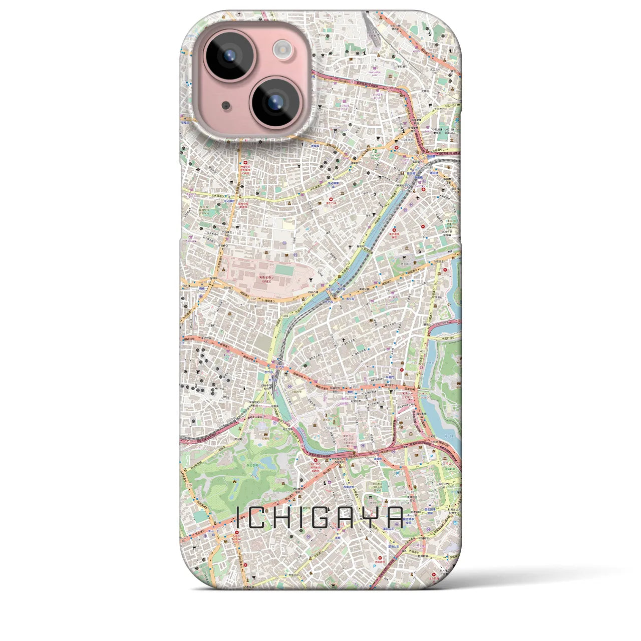 【市ケ谷】地図柄iPhoneケース（バックカバータイプ・ナチュラル）iPhone 15 Plus 用