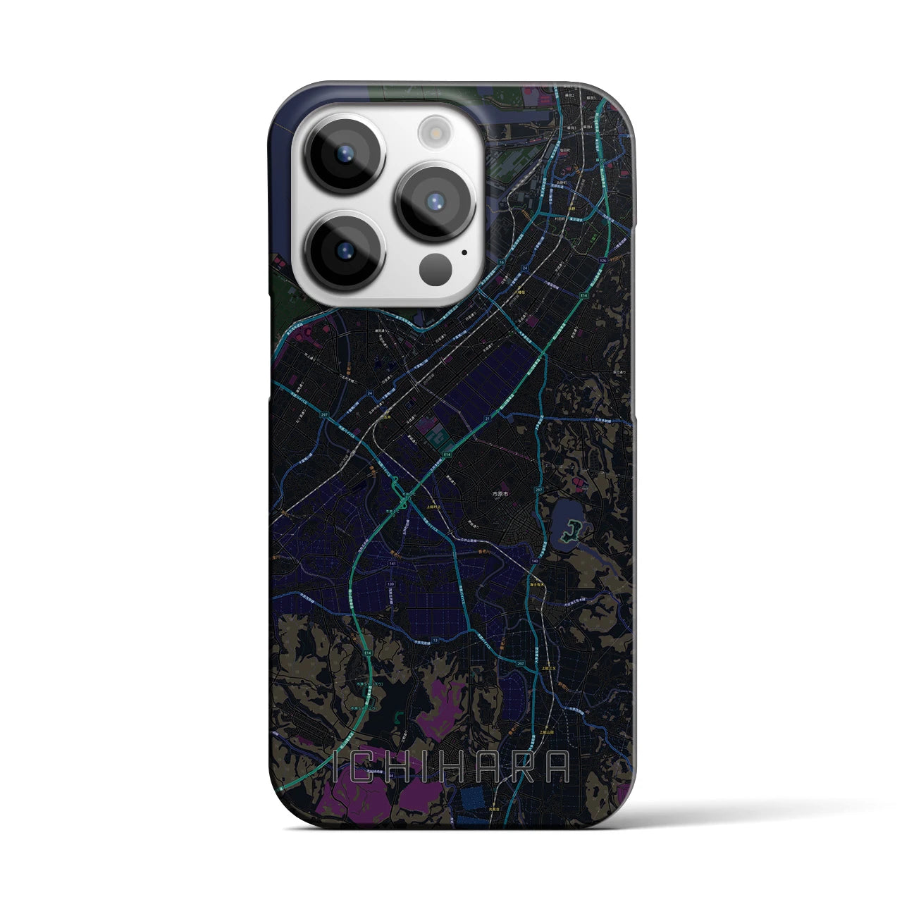 【市原】地図柄iPhoneケース（バックカバータイプ・ブラック）iPhone 14 Pro 用