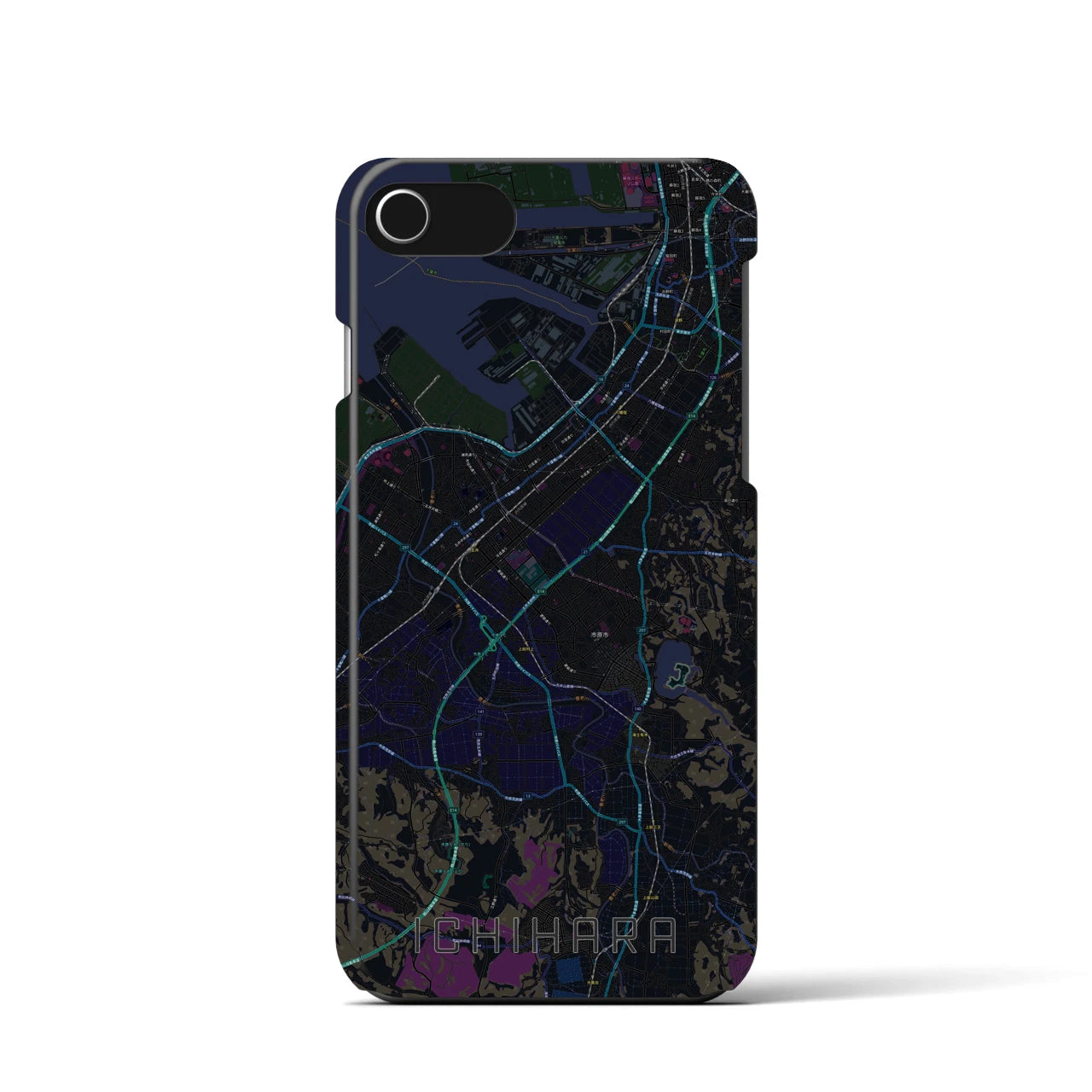 【市原】地図柄iPhoneケース（バックカバータイプ・ブラック）iPhone SE（第3 / 第2世代） / 8 / 7 / 6s / 6 用