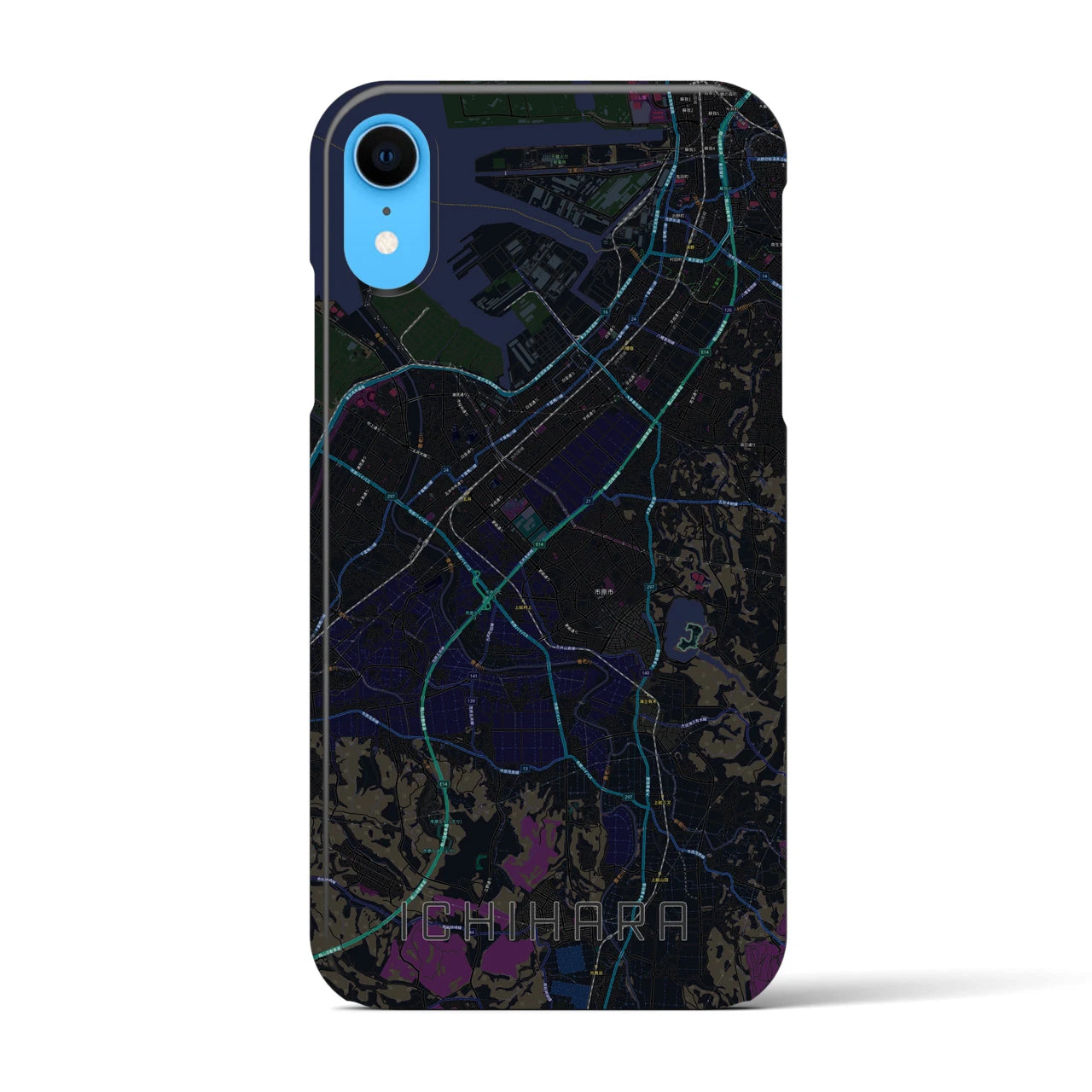 【市原】地図柄iPhoneケース（バックカバータイプ・ブラック）iPhone XR 用