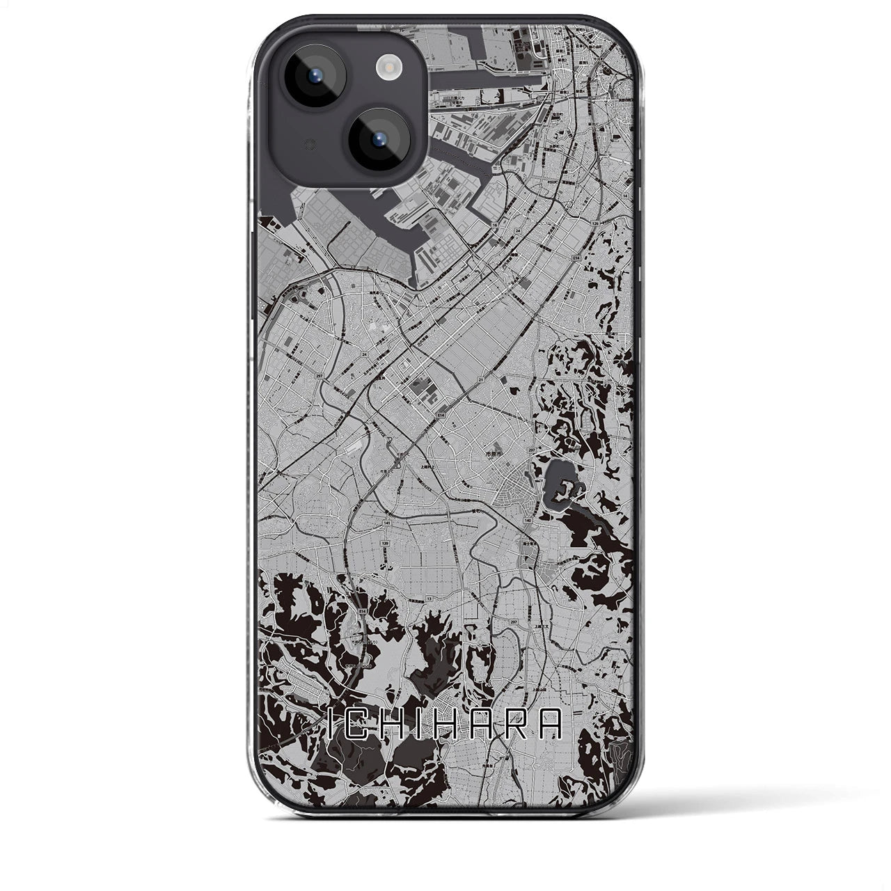【市原】地図柄iPhoneケース（クリアタイプ・モノトーン）iPhone 14 Plus 用