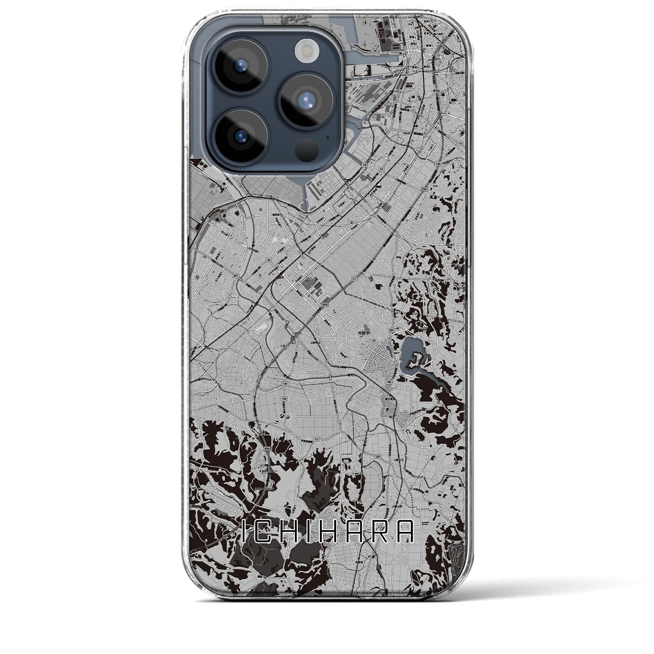 【市原】地図柄iPhoneケース（クリアタイプ・モノトーン）iPhone 15 Pro Max 用