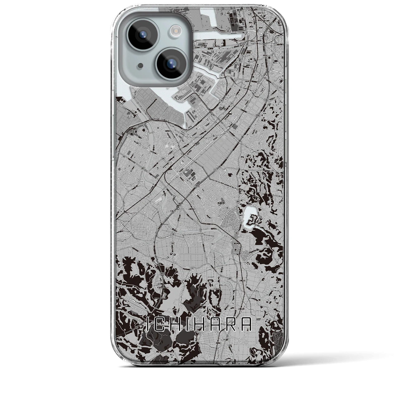 【市原】地図柄iPhoneケース（クリアタイプ・モノトーン）iPhone 15 Plus 用