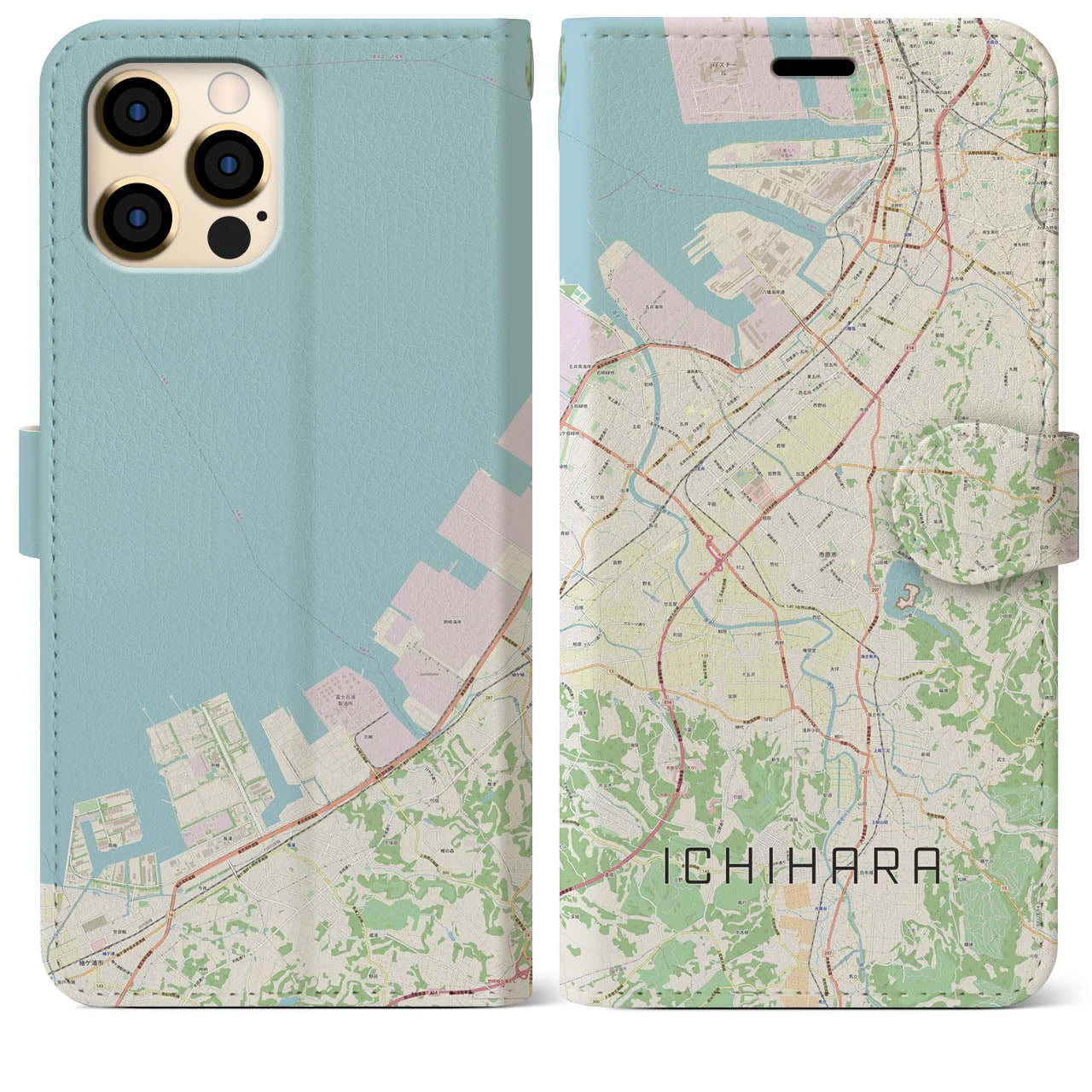 【市原】地図柄iPhoneケース（手帳両面タイプ・ナチュラル）iPhone 12 Pro Max 用
