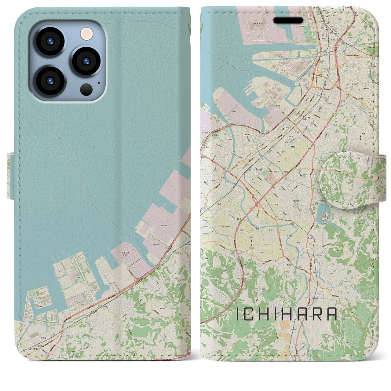 【市原】地図柄iPhoneケース（手帳両面タイプ・ナチュラル）iPhone 13 Pro Max 用