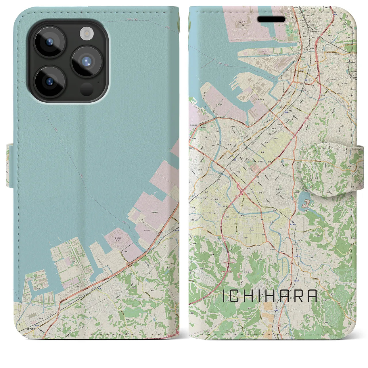 【市原】地図柄iPhoneケース（手帳両面タイプ・ナチュラル）iPhone 15 Pro Max 用