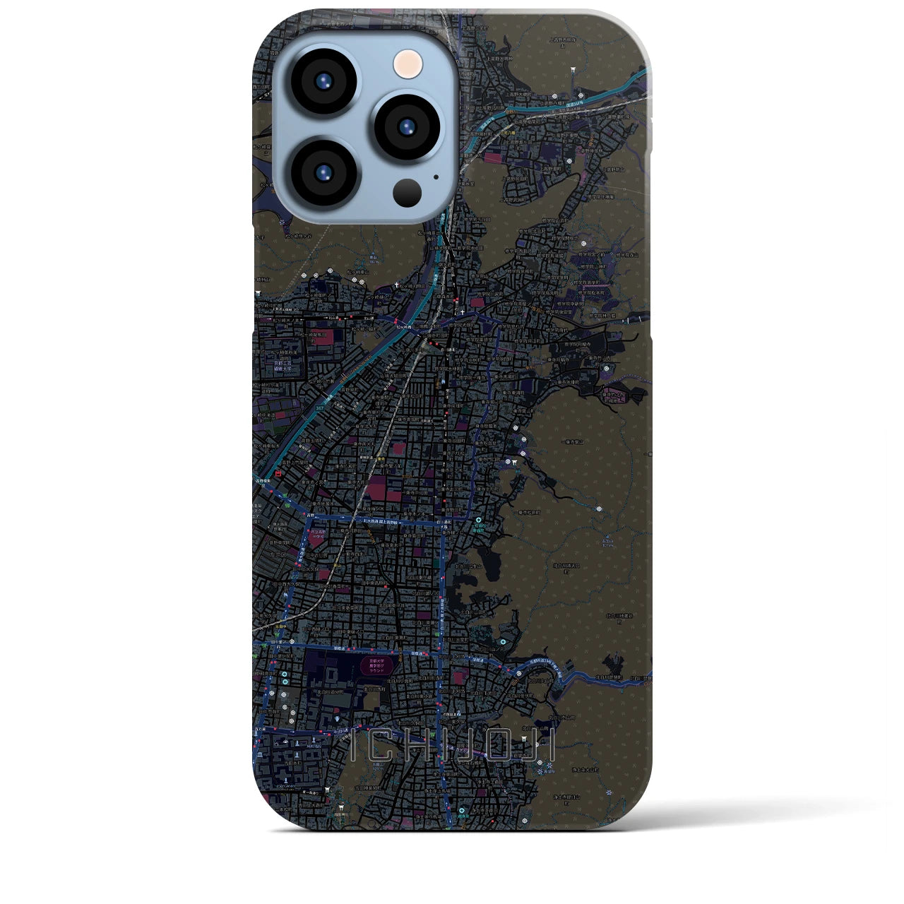 【一乗寺】地図柄iPhoneケース（バックカバータイプ・ブラック）iPhone 13 Pro Max 用