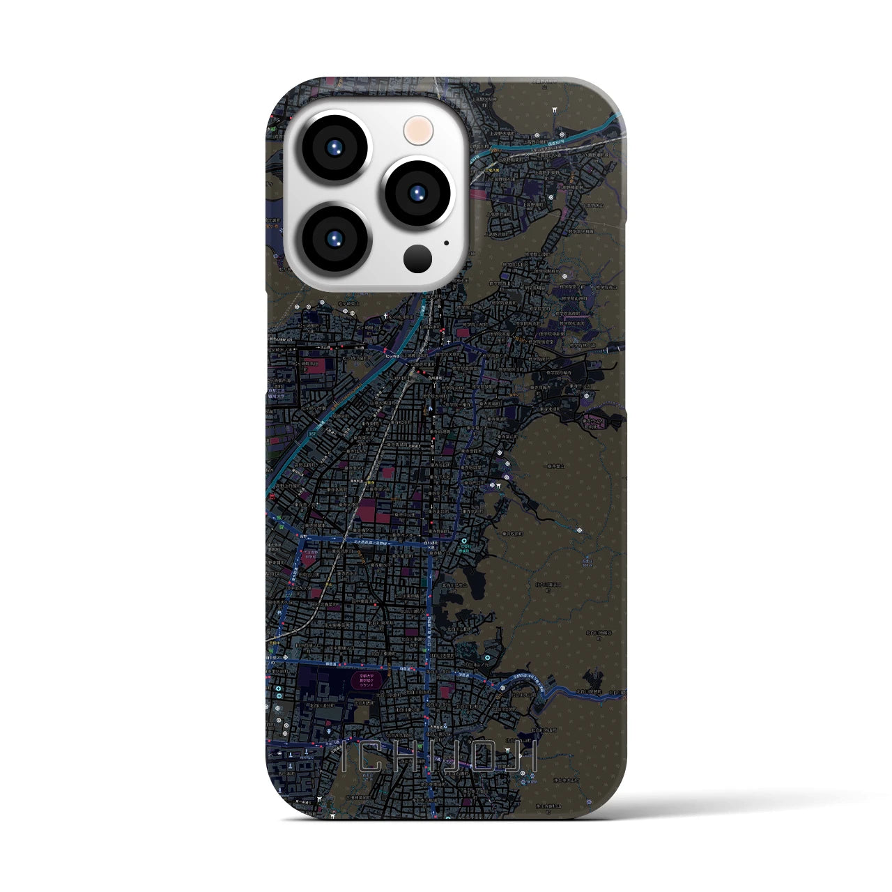 【一乗寺】地図柄iPhoneケース（バックカバータイプ・ブラック）iPhone 13 Pro 用