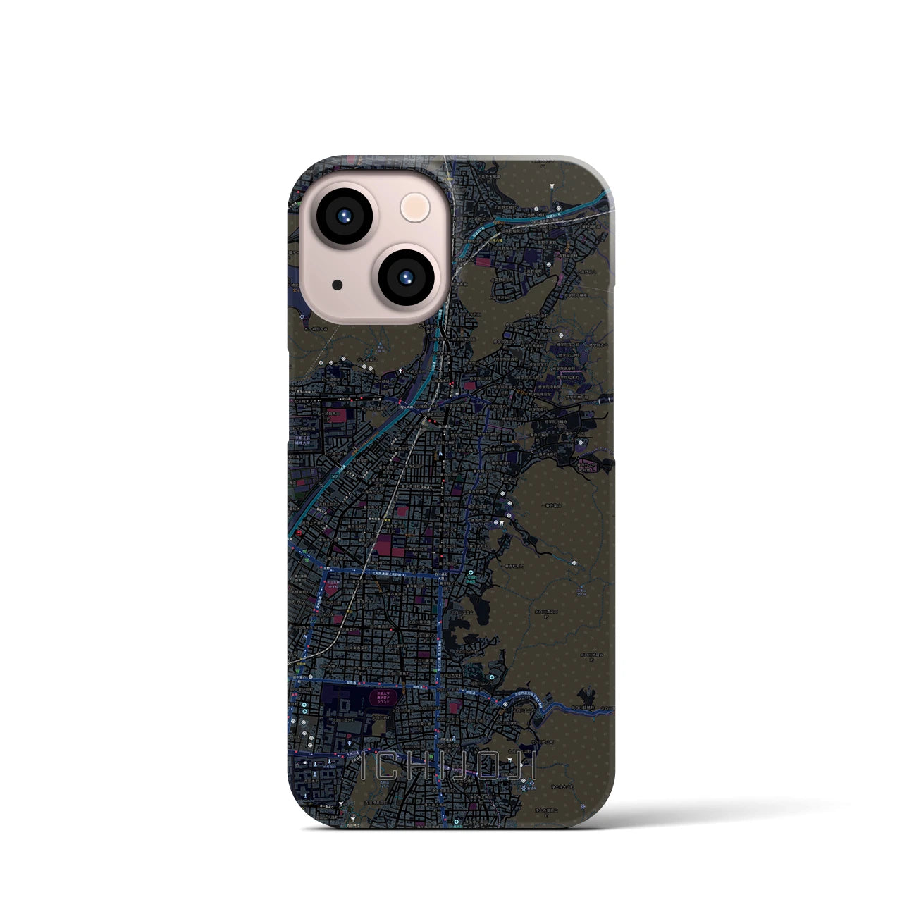 【一乗寺】地図柄iPhoneケース（バックカバータイプ・ブラック）iPhone 13 mini 用