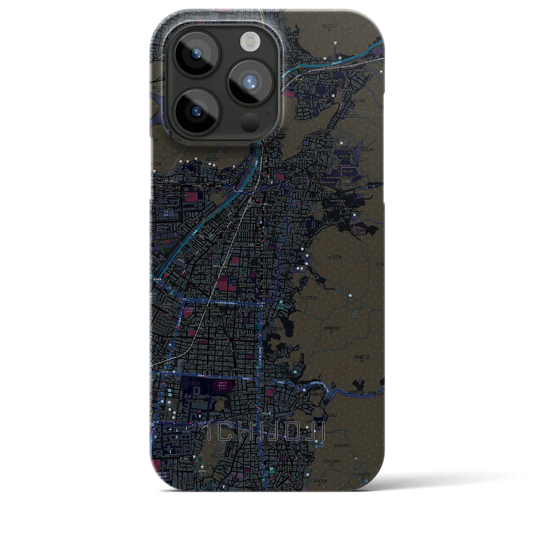 【一乗寺】地図柄iPhoneケース（バックカバータイプ・ブラック）iPhone 15 Pro Max 用