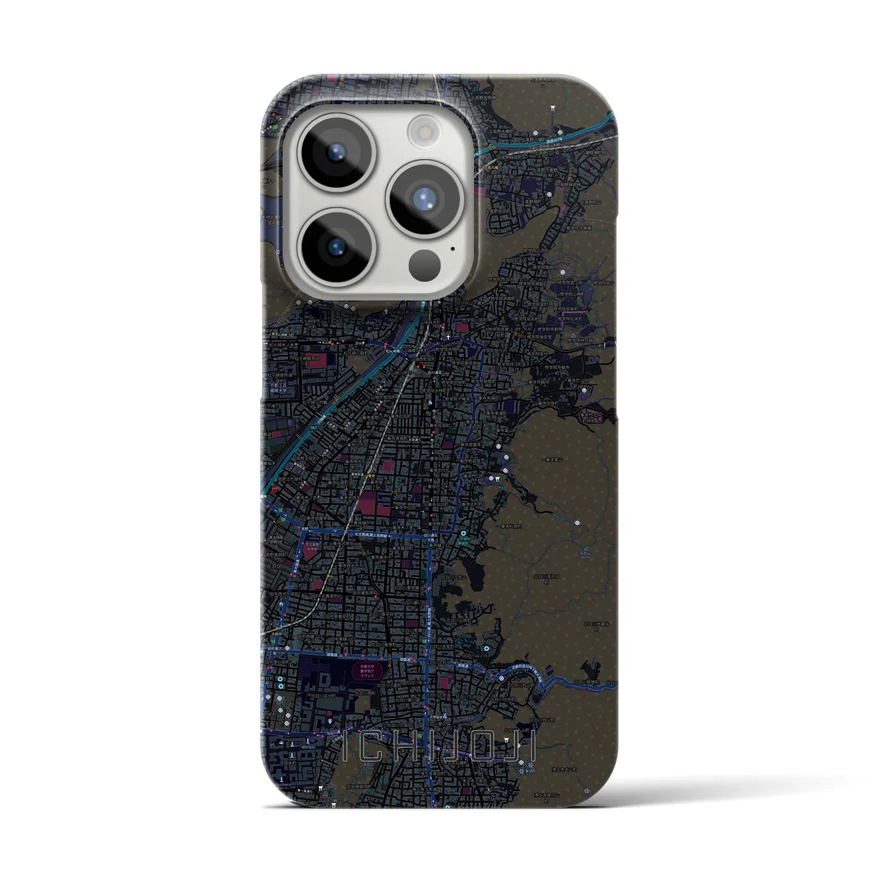 【一乗寺】地図柄iPhoneケース（バックカバータイプ・ブラック）iPhone 15 Pro 用