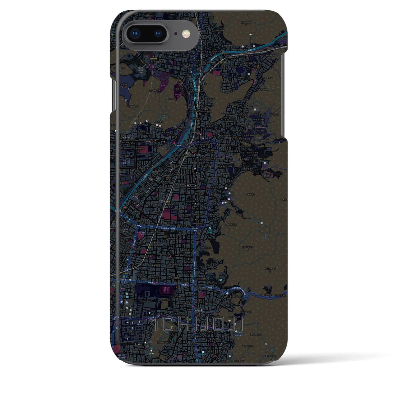 【一乗寺】地図柄iPhoneケース（バックカバータイプ・ブラック）iPhone 8Plus /7Plus / 6sPlus / 6Plus 用