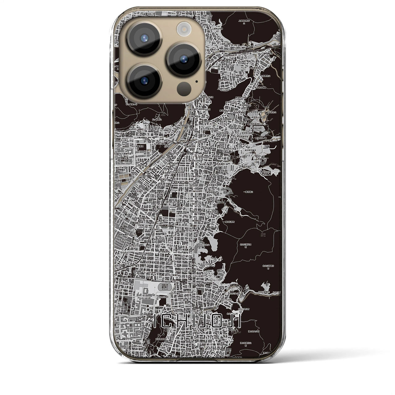 【一乗寺】地図柄iPhoneケース（クリアタイプ・モノトーン）iPhone 14 Pro Max 用