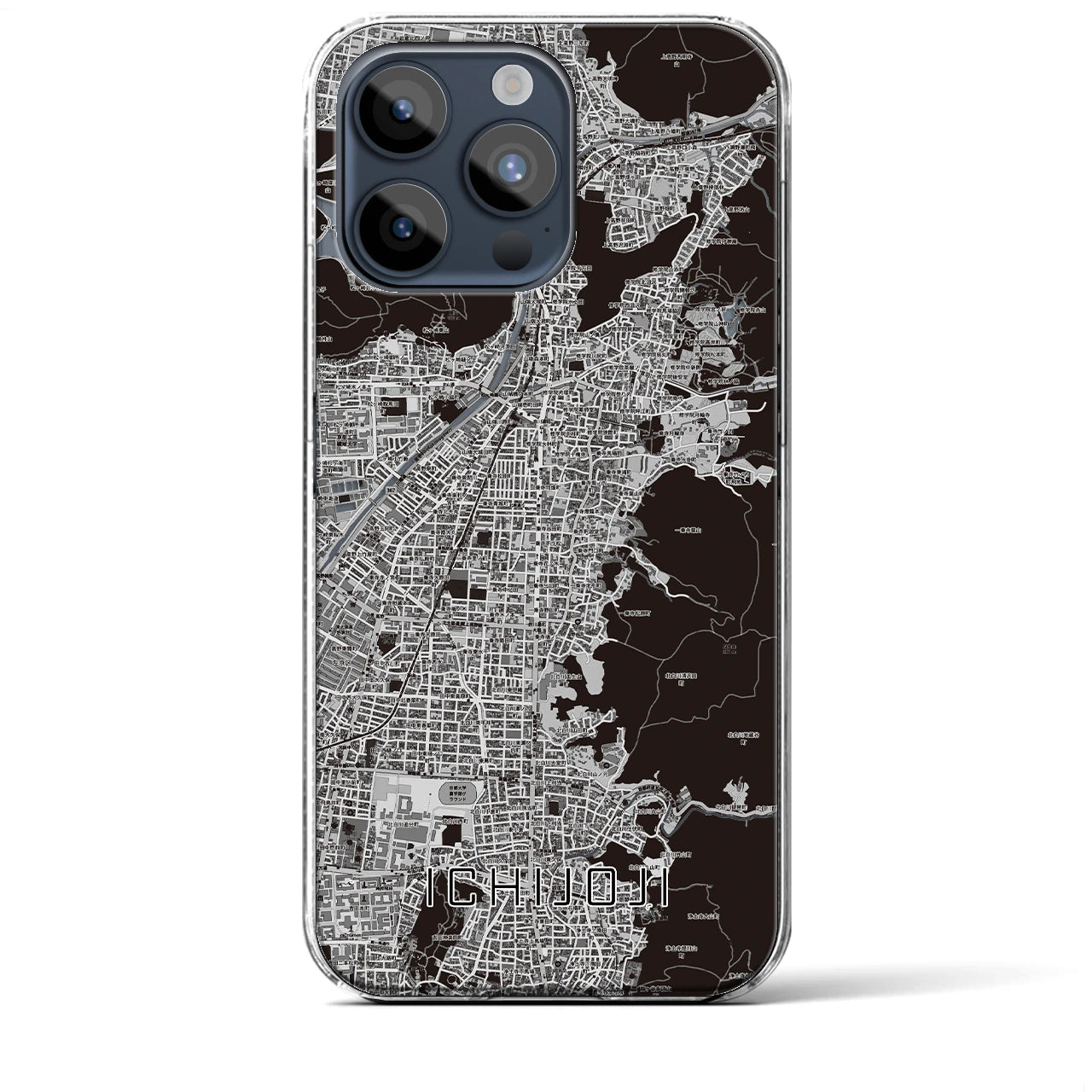 【一乗寺】地図柄iPhoneケース（クリアタイプ・モノトーン）iPhone 15 Pro Max 用