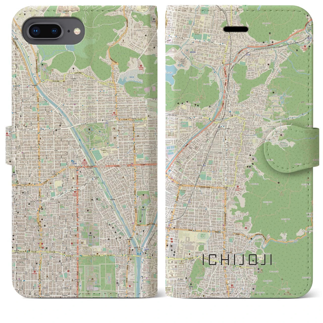【一乗寺】地図柄iPhoneケース（手帳両面タイプ・ナチュラル）iPhone 8Plus /7Plus / 6sPlus / 6Plus 用