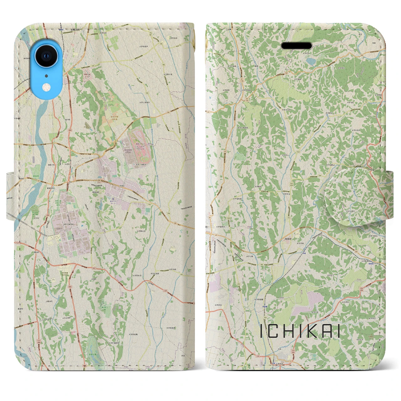 【市貝】地図柄iPhoneケース（手帳両面タイプ・ナチュラル）iPhone XR 用