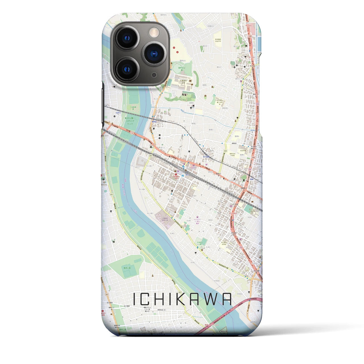 【市川】地図柄iPhoneケース（バックカバータイプ・ナチュラル）iPhone 11 Pro Max 用