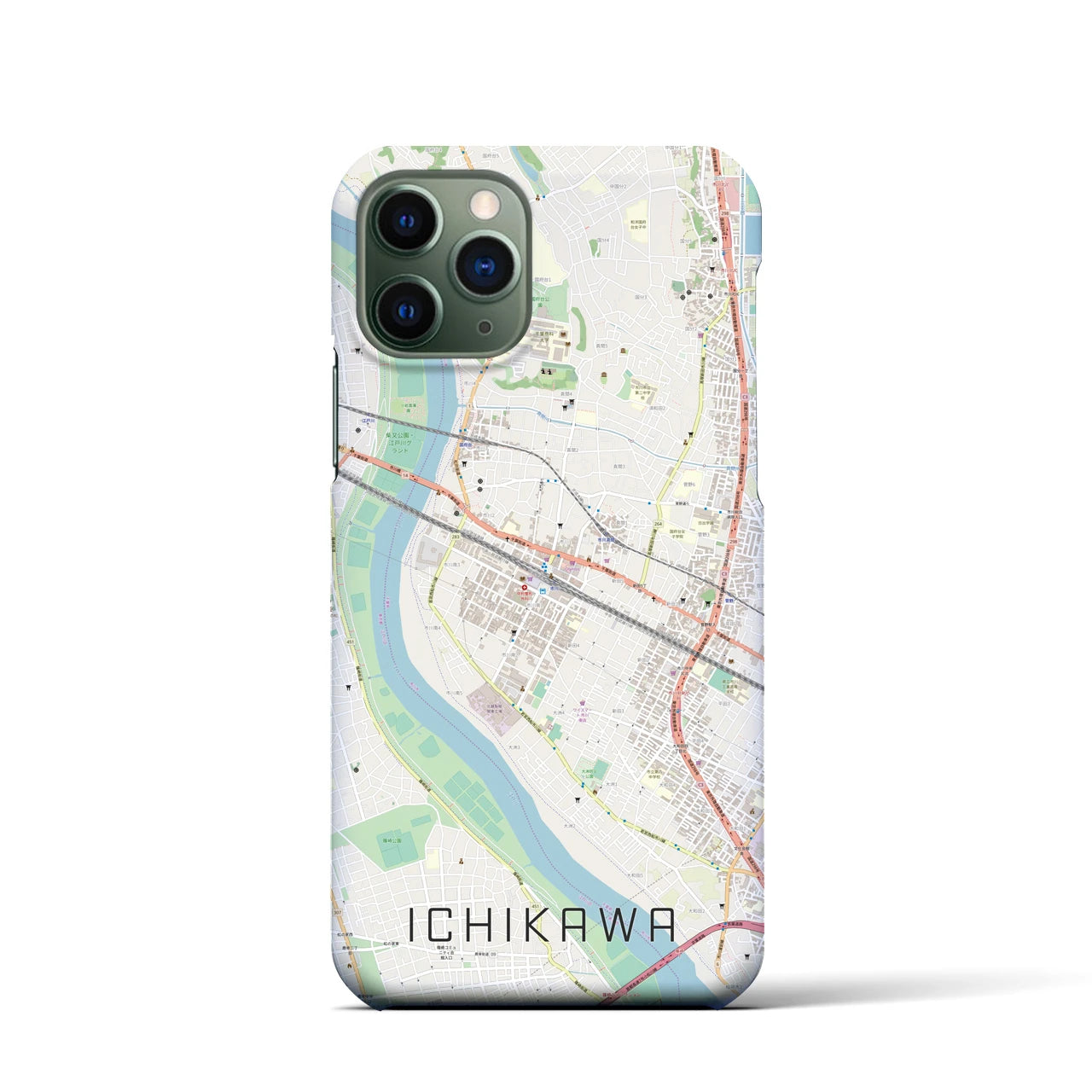 【市川】地図柄iPhoneケース（バックカバータイプ・ナチュラル）iPhone 11 Pro 用