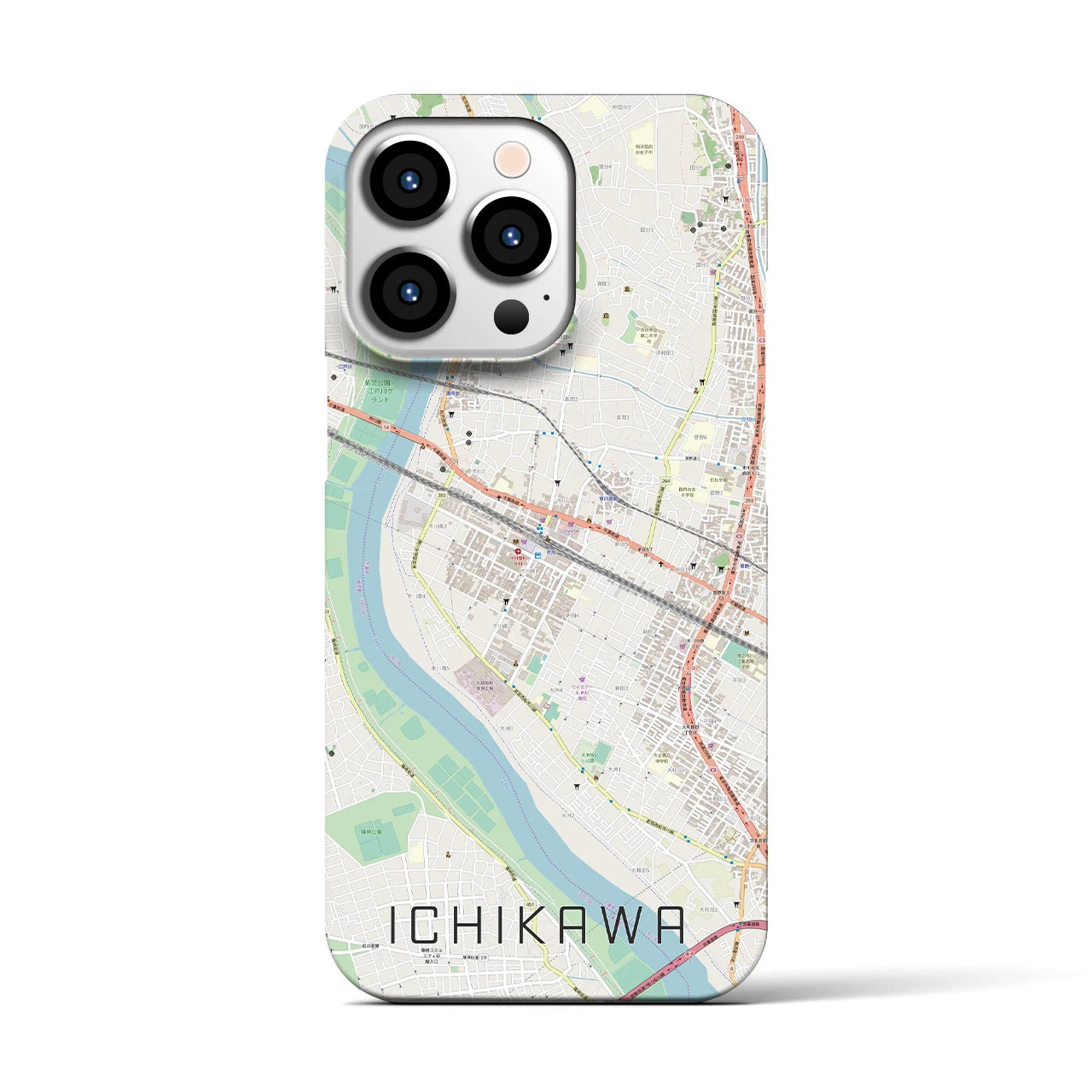 【市川】地図柄iPhoneケース（バックカバータイプ・ナチュラル）iPhone 13 Pro 用